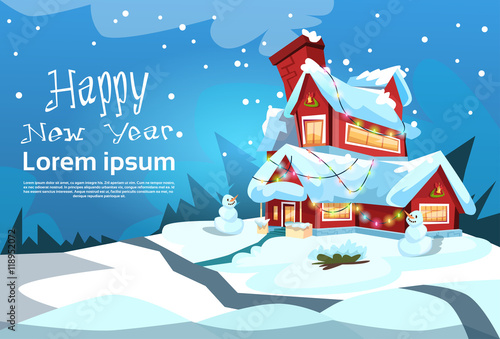 Christmas Eve Holiday House Winter Snow, Snowman Gift New Year Greeting Card