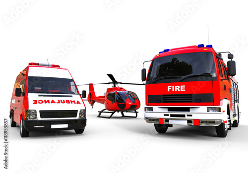 Emergency vehicles fleet   3D render image representing an emergency vehicles fleet