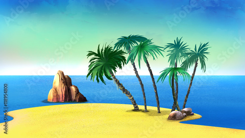 Palm Trees on a Deserted Coast of the Tropical Island