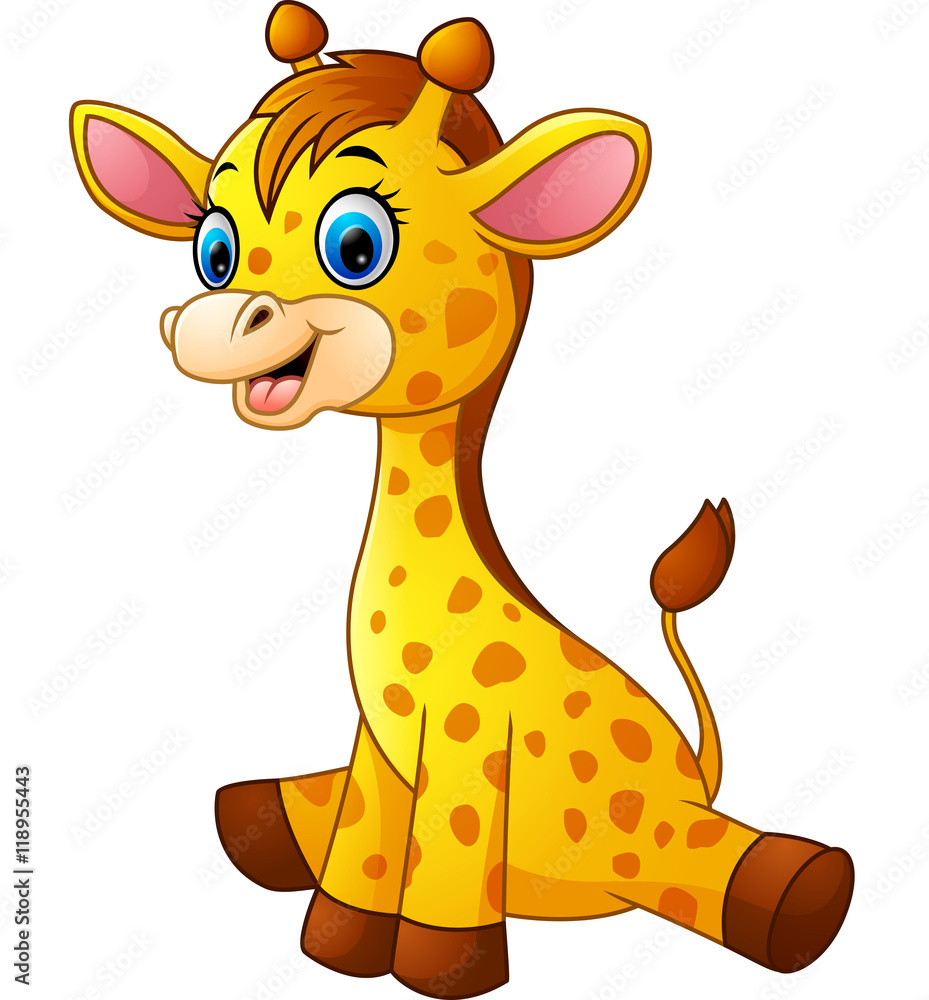 Obraz premium Cartoon baby giraffe sitting