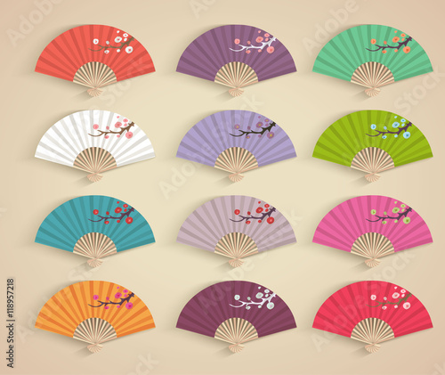 Set of decorative folding fans.