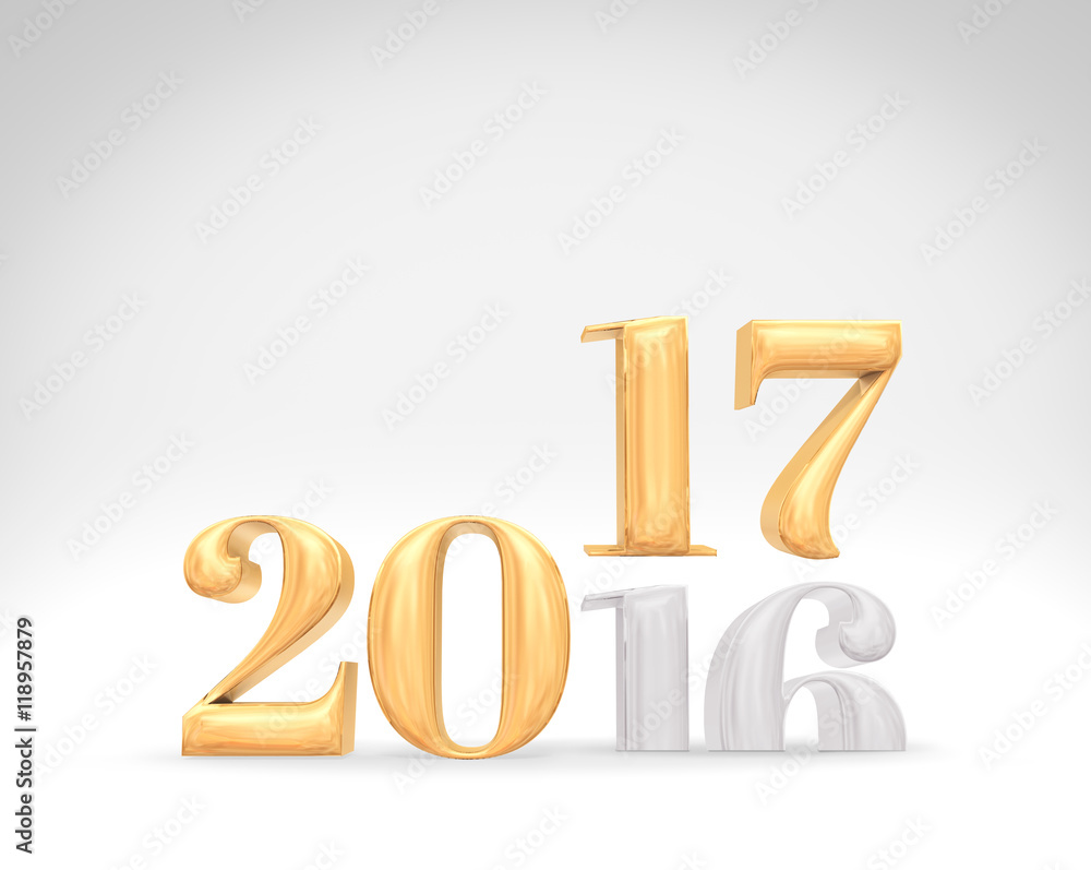 2016 year change to 207 new year golden number (3d rendering) on 2016 year change to 207 new year golden number (3d rendering) on