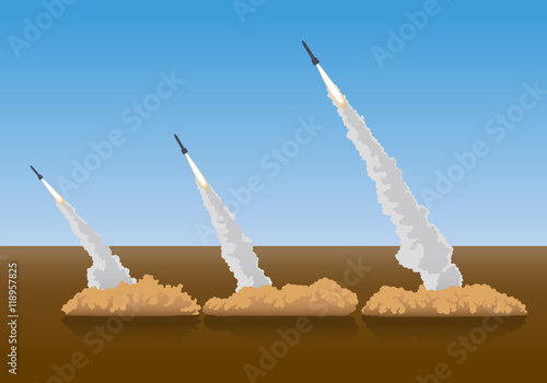 firing surface-to-air missiles (SAM), vector illustration