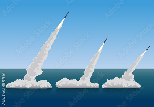 firing surface-to-air missiles (SAM), vector illustration