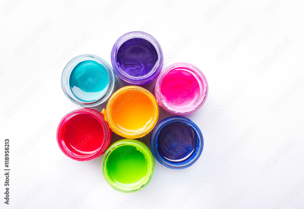 Paint in plastic jars Paint in plastic jars