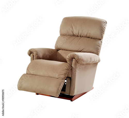 Brown reclining chair isolated on white background with clipping path.
