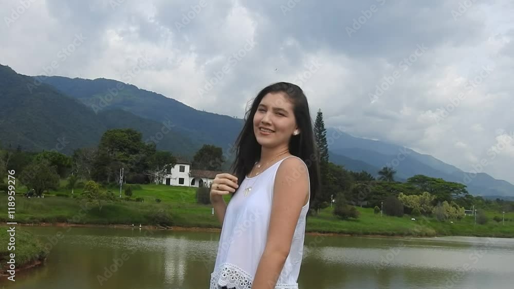 Happy Teen Girl In Countryside Near Mountains Happy Teen Girl In Countryside Near Mountains