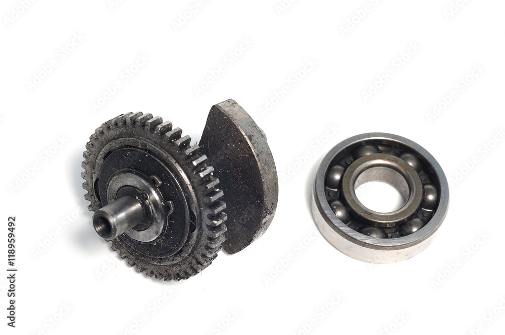 Part of crankshaft of motorcycle on white background Part of crankshaft of motorcycle on white background