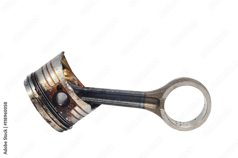Broken and used piston isolated on white background Broken and used piston isolated on white background