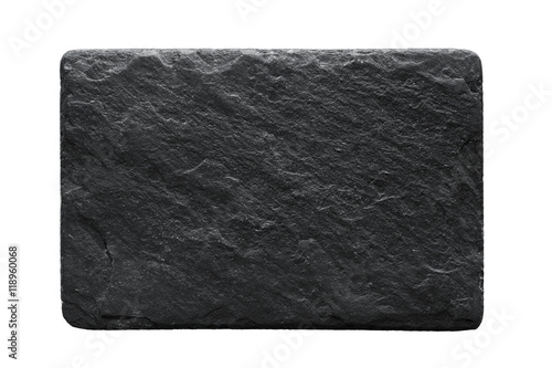 Foto Blank black stone plate isolated on white background