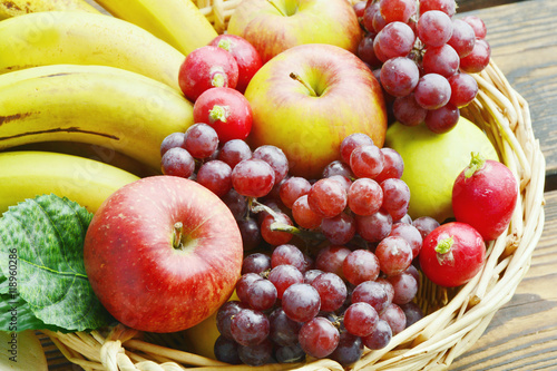 The fruits are eaten throughout the year and useful.  A variety of fruit in a basket