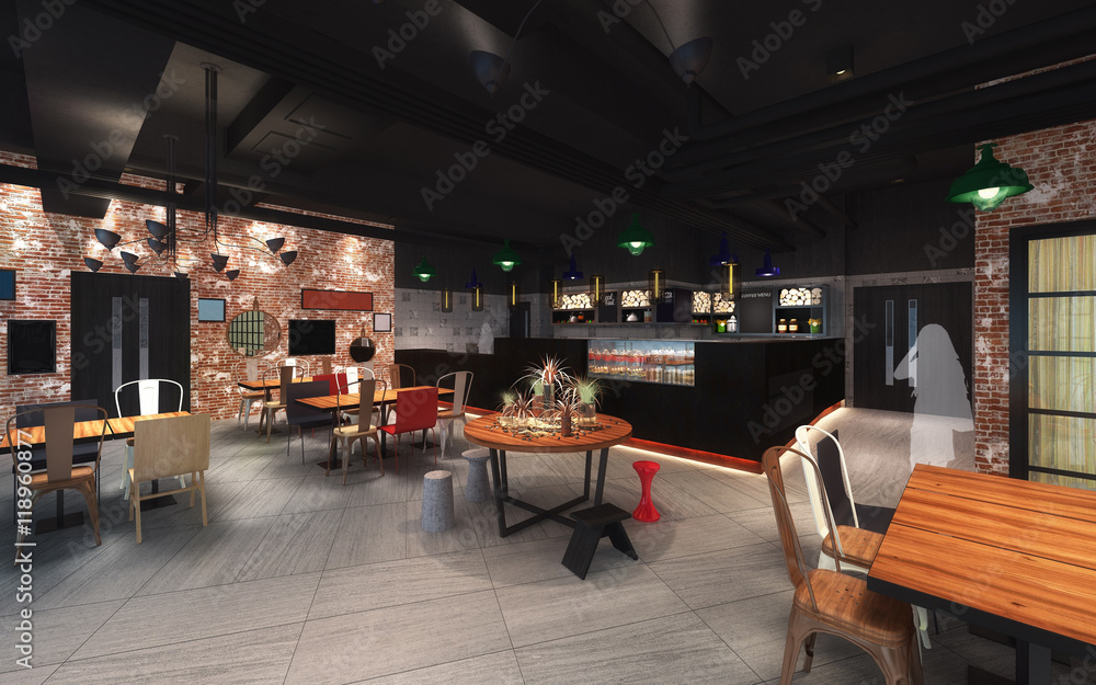 3d illustration of a loft style canteen