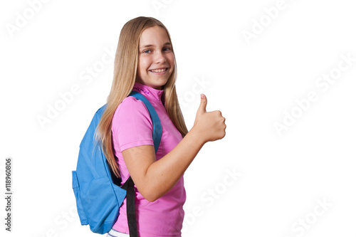 isolated girl with the backpack on back to school