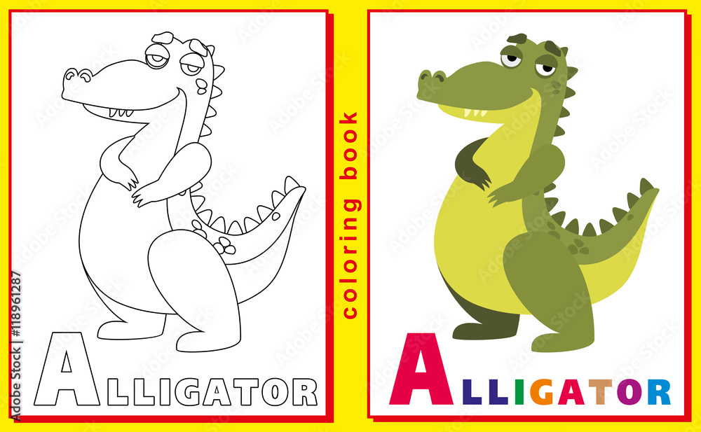 Obraz premium Coloring Book for Kids with letters and words. Litter A. Alligat