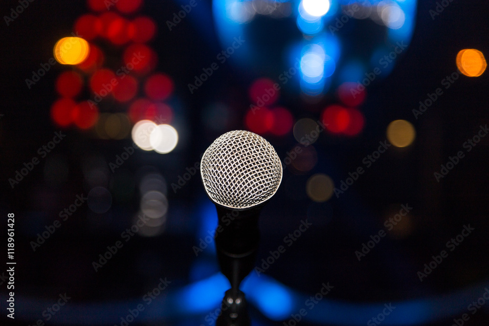 microphone in club on background of a bright lights microphone in club on background of a bright lights