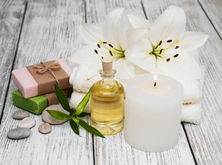 Spa products with white lily