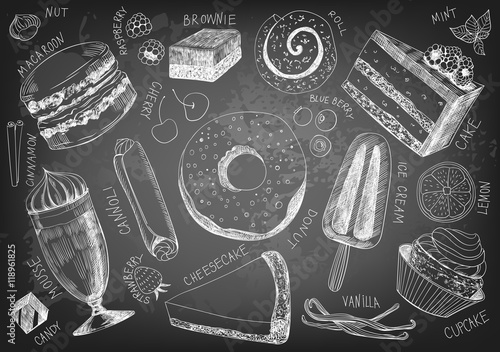 Hand drawn delicious desserts