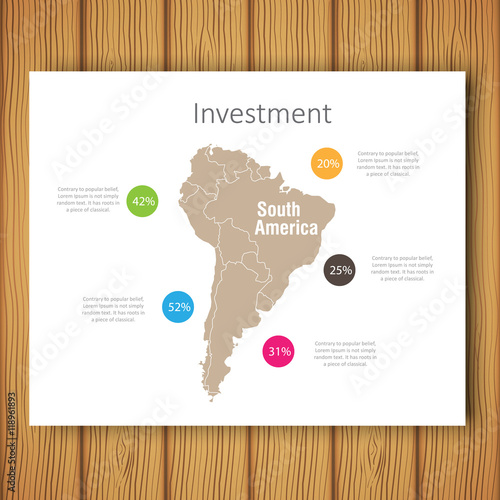 Infographic Investment South America Map Presentation Template, Business Layout design