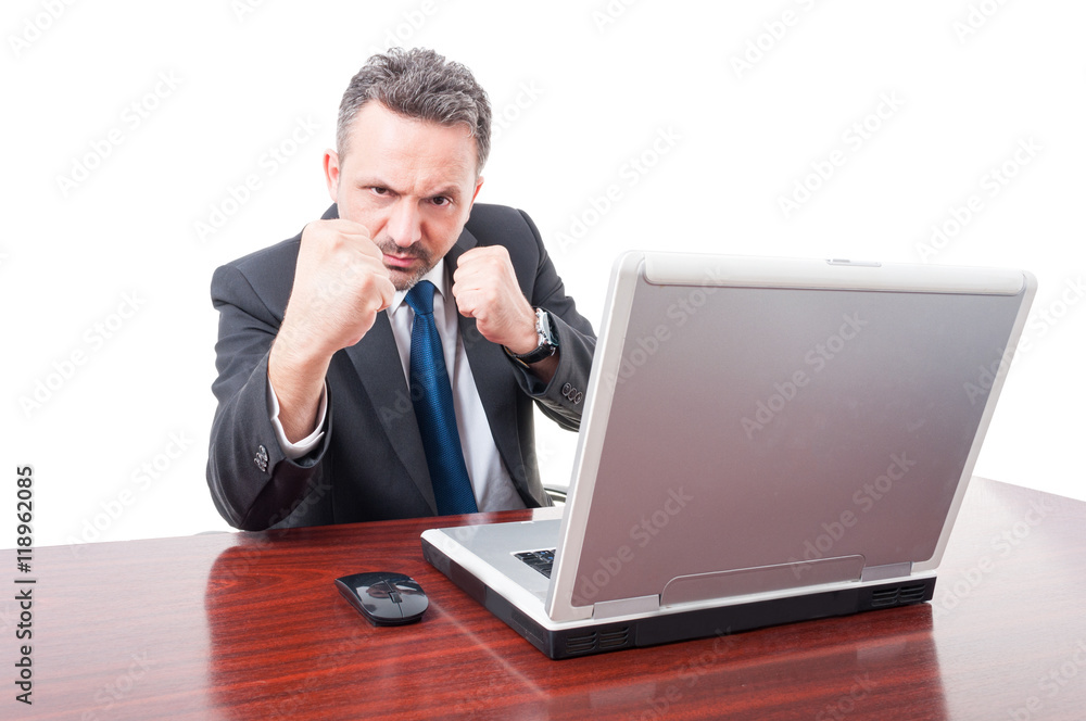 Mad stock broker showing fists Mad stock broker showing fists