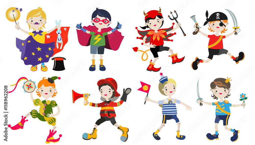 Amusing characters of boys in carnival costumes
