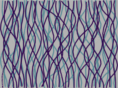 The abstract background in the form of threads of pearls on grey