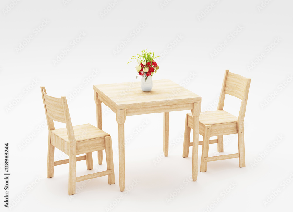 Tavolo e sedie in legno 3d render 
