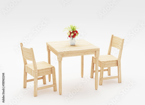 Tavolo e sedie in legno 3d render 