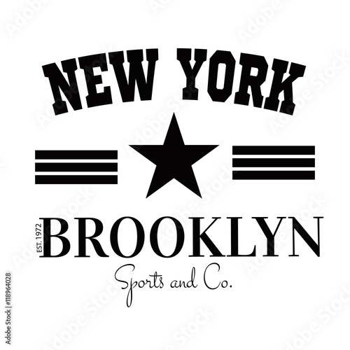 Varsity New york Brooklyn college university division team sport baseball label typography, t-shirt graphics for apparel