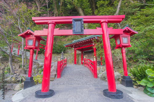 Red poles door at Umi-Zigoku in Beppu Oita  Japan