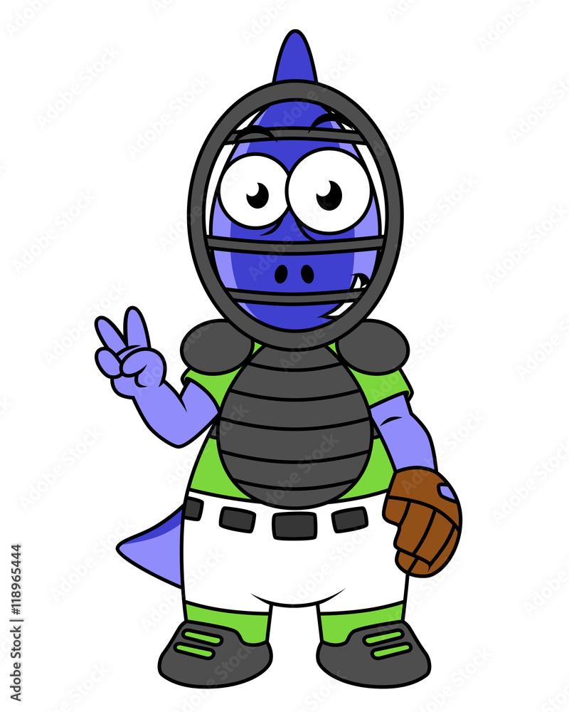 Fototapeta premium Illustration of a Parasaurolophus baseball catcher.