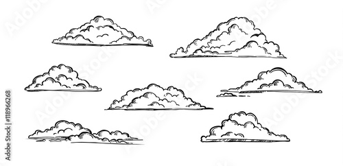 Hand drawn vector illustration - Set of clouds. Vintage engraved