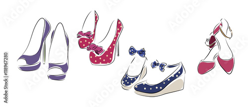 Collection of Woman Shoes. Vector of Female Set of Shoes