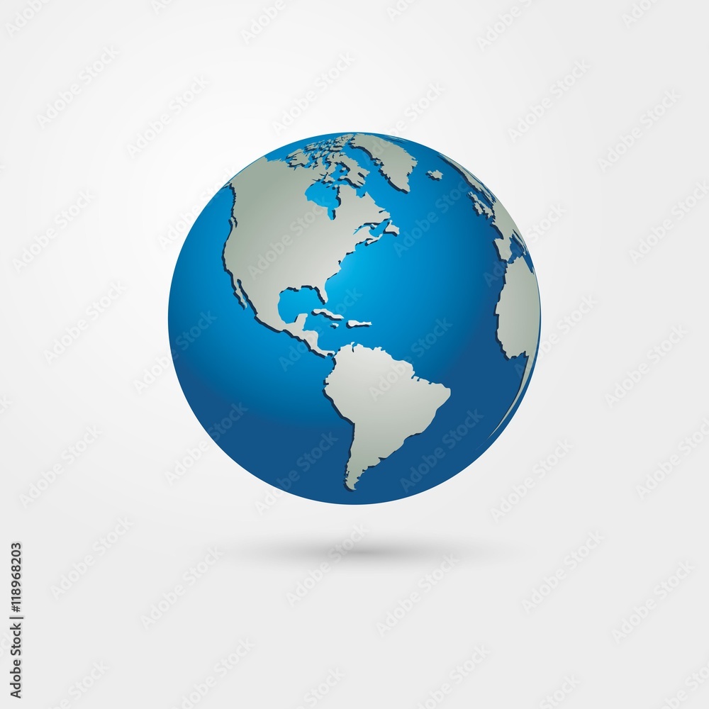 Blue earth globe with north and south america