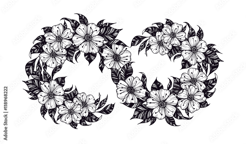 Hand drawn vector illustration - infinity sign with flowers