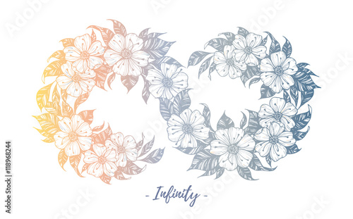 Hand drawn vector illustration - infinity sign with flowers