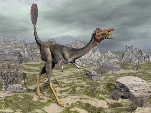 Mononykus dinosaur in the desert - 3D render
