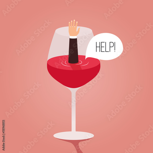 Man drowned in wine. Cartoon vector illustration