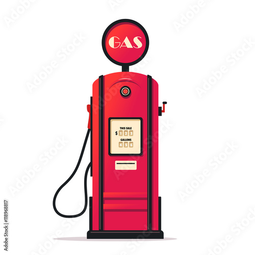 Retro gas station. Cartoon vector illustration