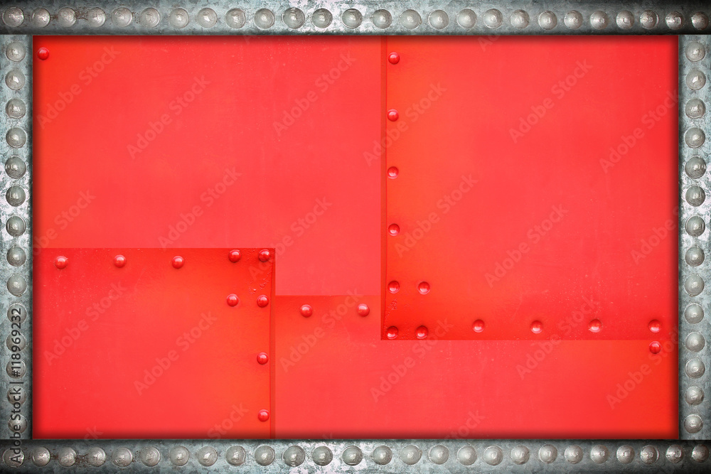 red plate with metal background rivets frame