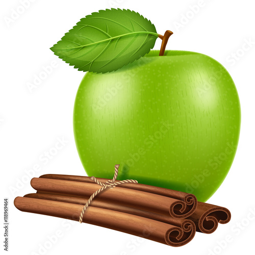 Apple and cinnamon. Vector illustration.