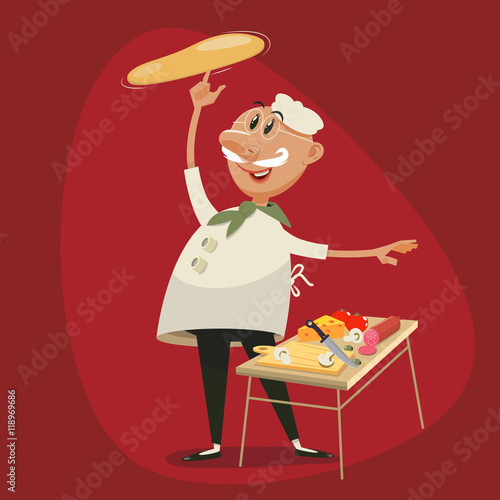 Pizza cooking cartoon vector illustration