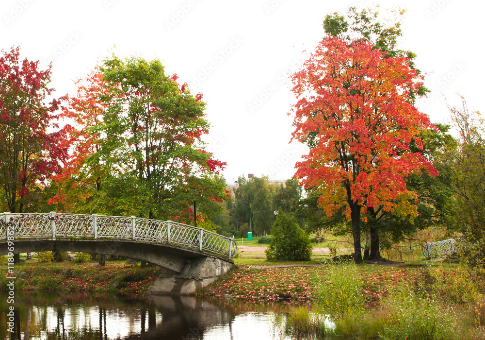Old bridge in autumn, Petrozavodsk, Karelia, Russia