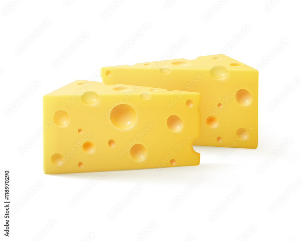 Vector Triangular Pieces of Swiss Cheese Close up