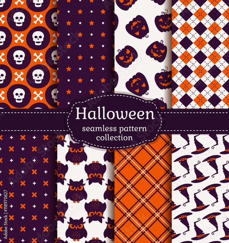 Halloween seamless patterns. Vector set.