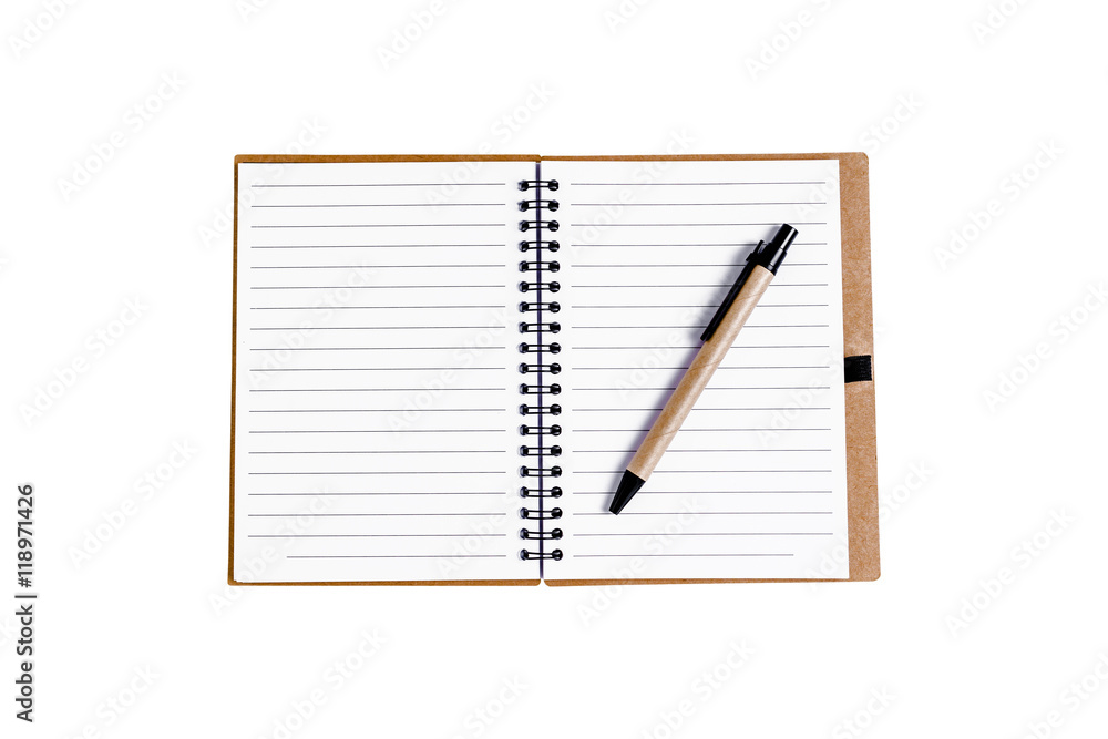 Open note book with pen isolated on white background Open note book with pen isolated on white background
