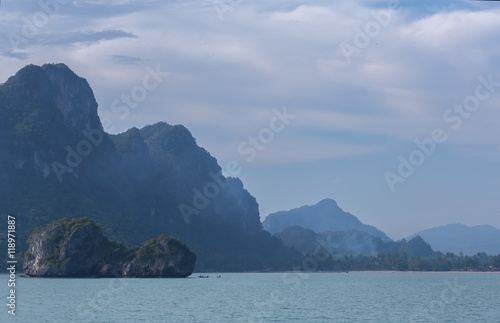 view in Siam bay gulf of Thailand mountain on Suratthani coast