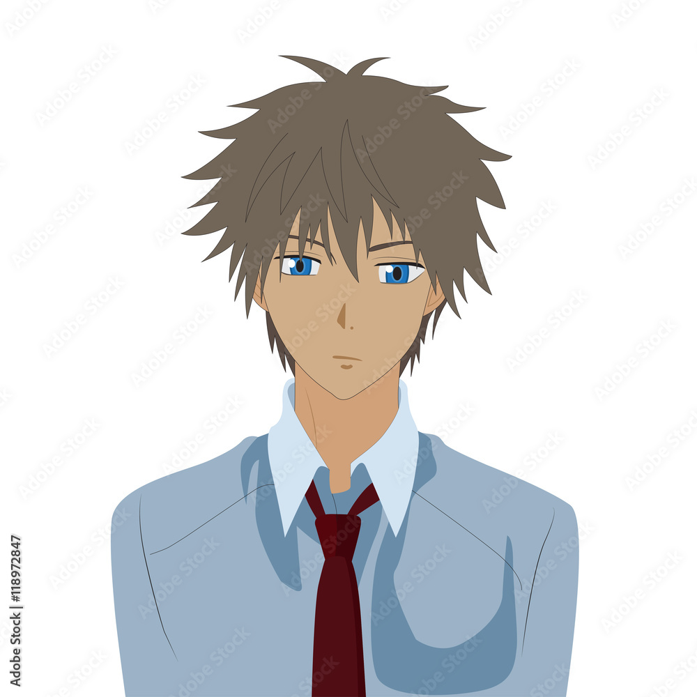 Vecteur Stock Pretty boy anime male manga cartoon comic portrait | Adobe  Stock