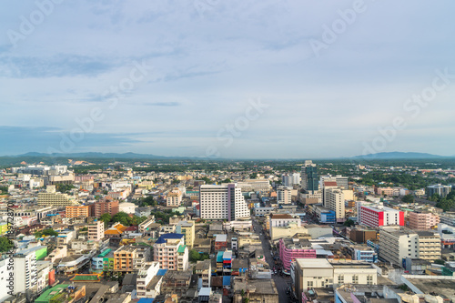 Aerial view over Hadyai city, Thailand in most cloudy day.