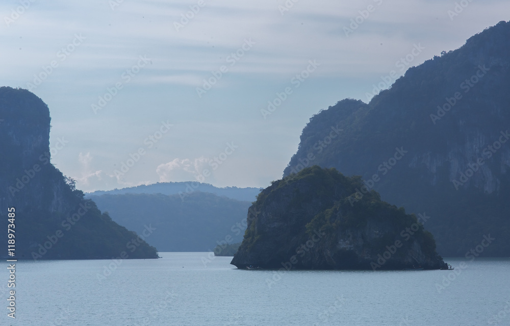 view in Siam bay,gulf of Thailand,mountain on Suratthani coast