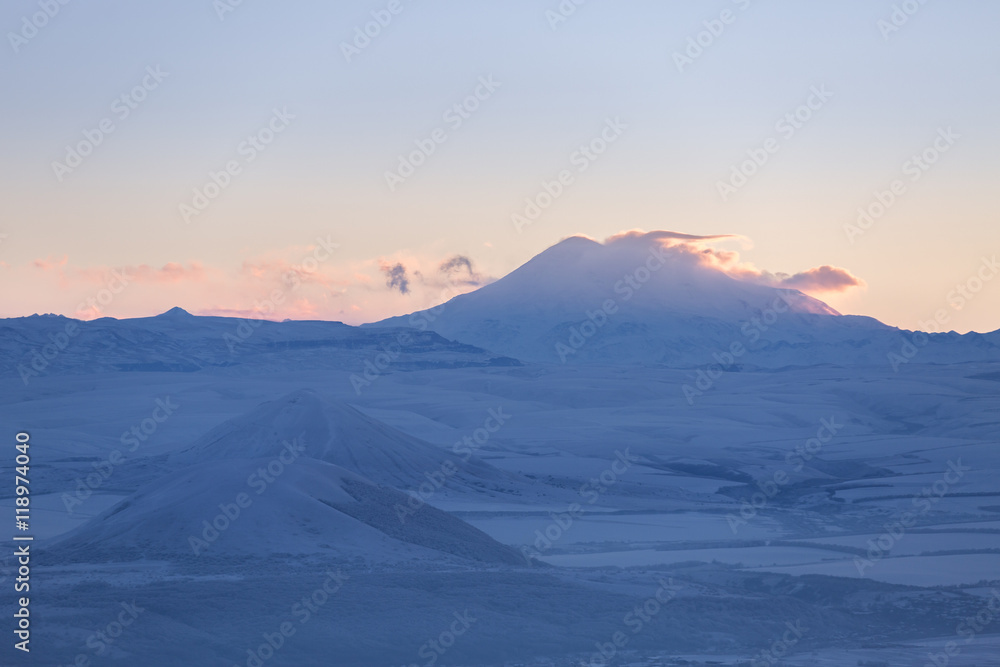 mountains winter sunset, dark, evening, night